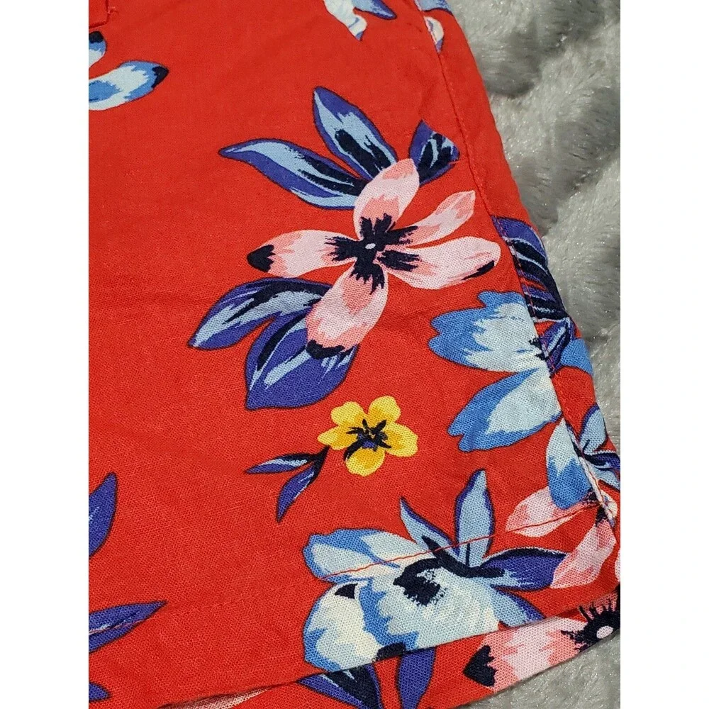 Old Navy Womens Size 4 Orange Blue Floral Linen Blend Everyday Shorts
